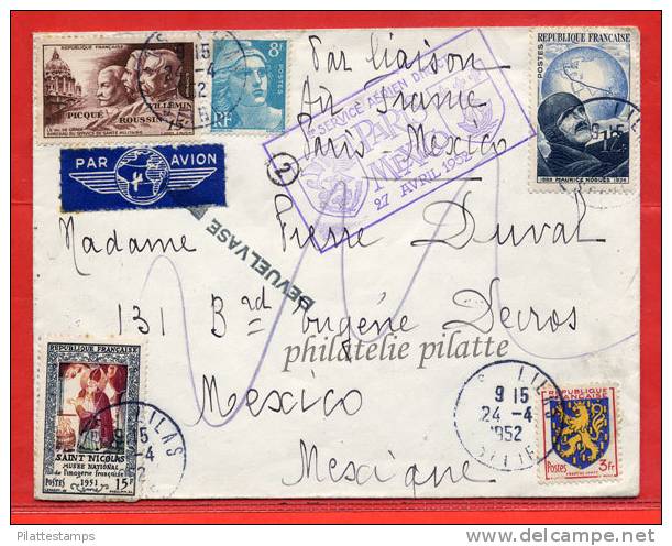 FRANCE 1ER VOL DU 27/04/1952 DE PARIS POUR MEXICO MEXIQUE - 1960-.... Lettres & Documents