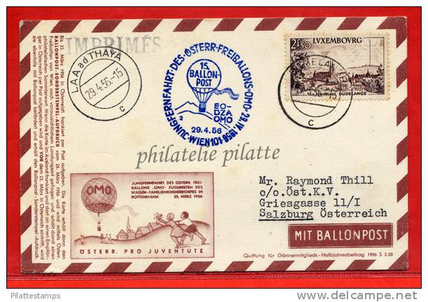 LUXEMBOURG VOL PAR BALLON DE 1956 DE RUMELANGE POUR SALZBOURG AUTRICHE - Frankeermachines (EMA)