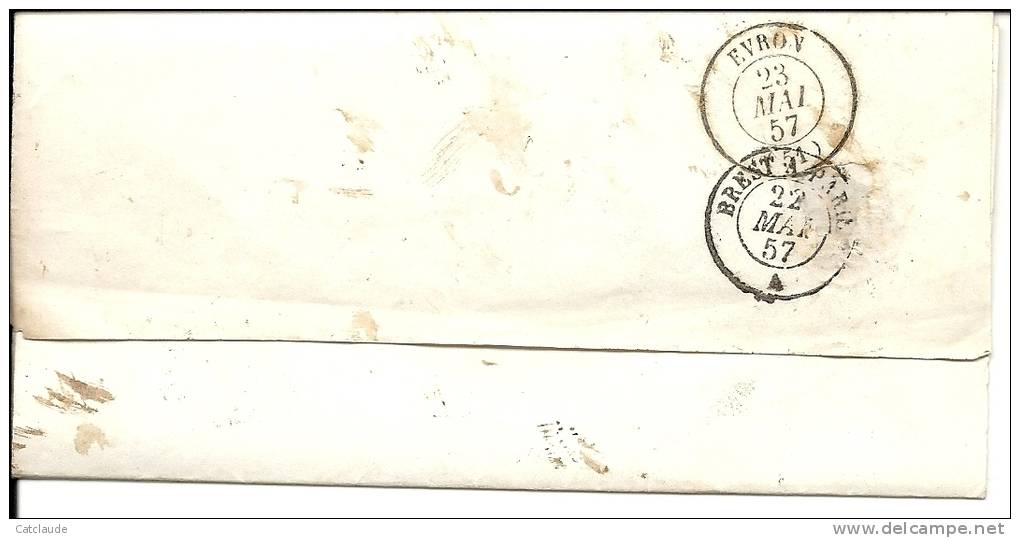 20 Cts Bleu Foncé Empire Franc N°14Aa Sur Lettre LSC De Laval à Evron (Mayenne) Avec Cachet Ambulant  Brest à Paris - 1849-1876: Période Classique