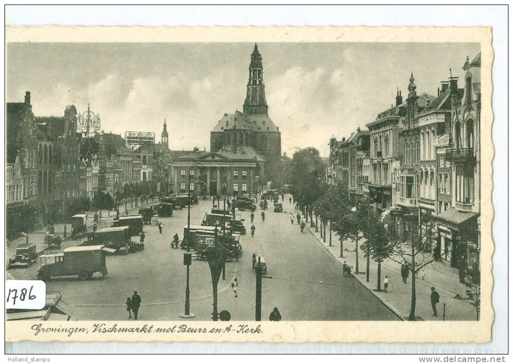 GRONINGEN * ANSICHTKAART * CPA * (1786)  VISCHMARKT MET BEURS EN A KERK * GELOPEN IN 1914 NAAR NIJMEGEN - Groningen