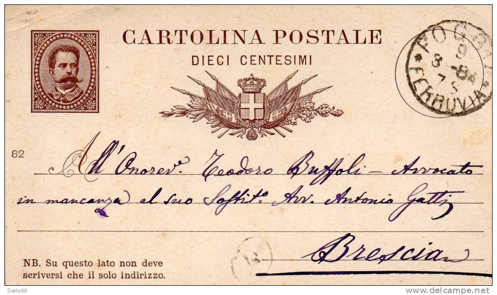 1884 CARTOLINA CON ANNULLO FOGGIA - Interi Postali