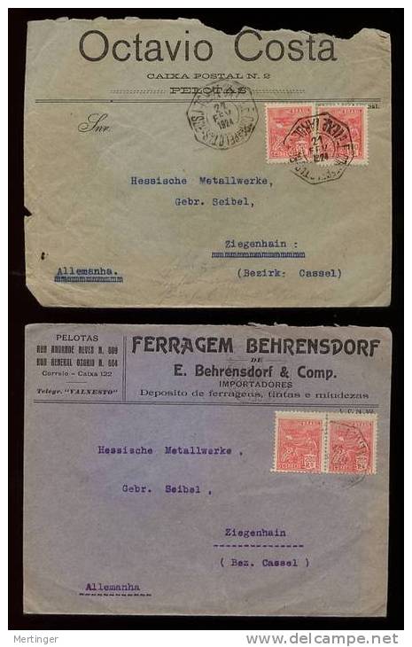 Brazil Brasilien 1924 PELOTAS 2 Briefe Mit Achteck Stempel - Cartas & Documentos