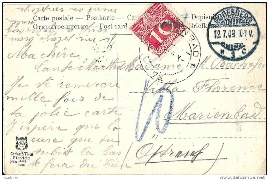 Cp De GODESBERG Taxée à MARIENBAD 1909 - Portomarken