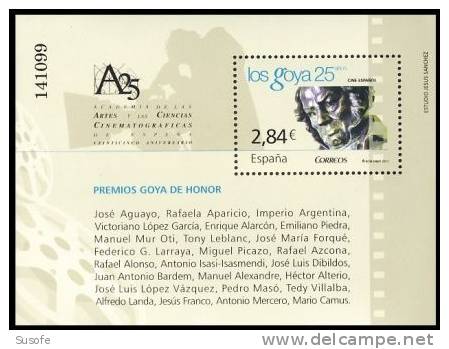 España 2011 Edifil 4650 Sello ** HB Cine Español Premios Goya De Honor Spain Stamps Espagne Timbre Briefmarke Spanien - Nuevos