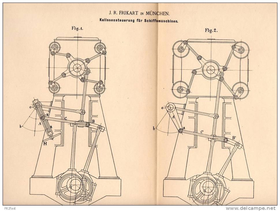 Original Patentschrift - J.R. Frikart In München ,1894, Steuerung Für Schiffsmaschinen , Schiff , Schiffe , Schiffsmotor - Autres & Non Classés