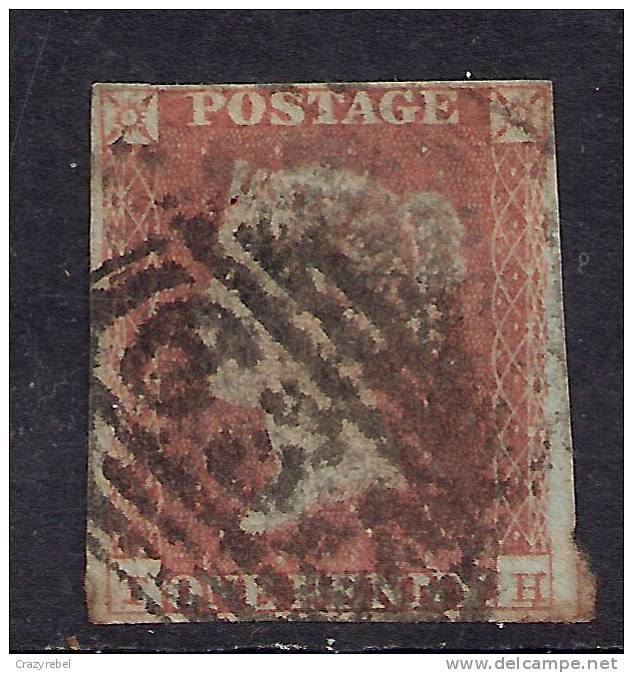 GB 1841 QV 1d Penny Red IMPERF Blued Paper ( T & H ) Pmk 635 ( K693 ) - Gebraucht