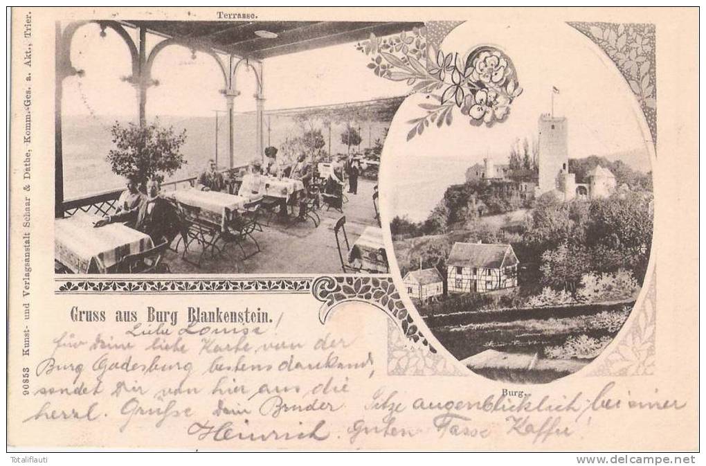 Gruss Aus Burg Blankenstein Hattingen Jugendstil Terrasse Belebt 22.10.1906 Gelaufen - Hattingen