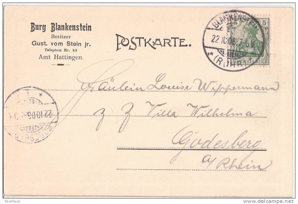 Gruss Aus Burg Blankenstein Hattingen Jugendstil Terrasse Belebt 22.10.1906 Gelaufen - Hattingen