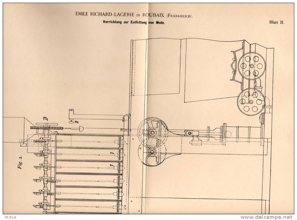 Original Patentschrift - E. Richard - Lagerie In Roubaix , 1894 ,  Appareil Pour Le Dégraissage De La Laine !!! - Machines