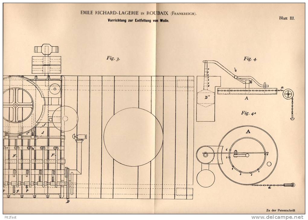 Original Patentschrift - E. Richard - Lagerie In Roubaix , 1894 ,  Appareil Pour Le Dégraissage De La Laine !!! - Machines