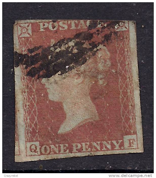 GB 1841 QV 1d Penny Red IMPERF Blued Paper ( Q & F )  ( K708 ) - Used Stamps