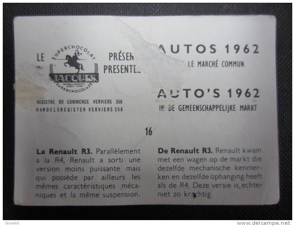 CHROMO (M33) AUTOS 1962 Dans Le Marché Commun (2 Vues) N°16 La Renault R3 Chocolat Jacques - Jacques