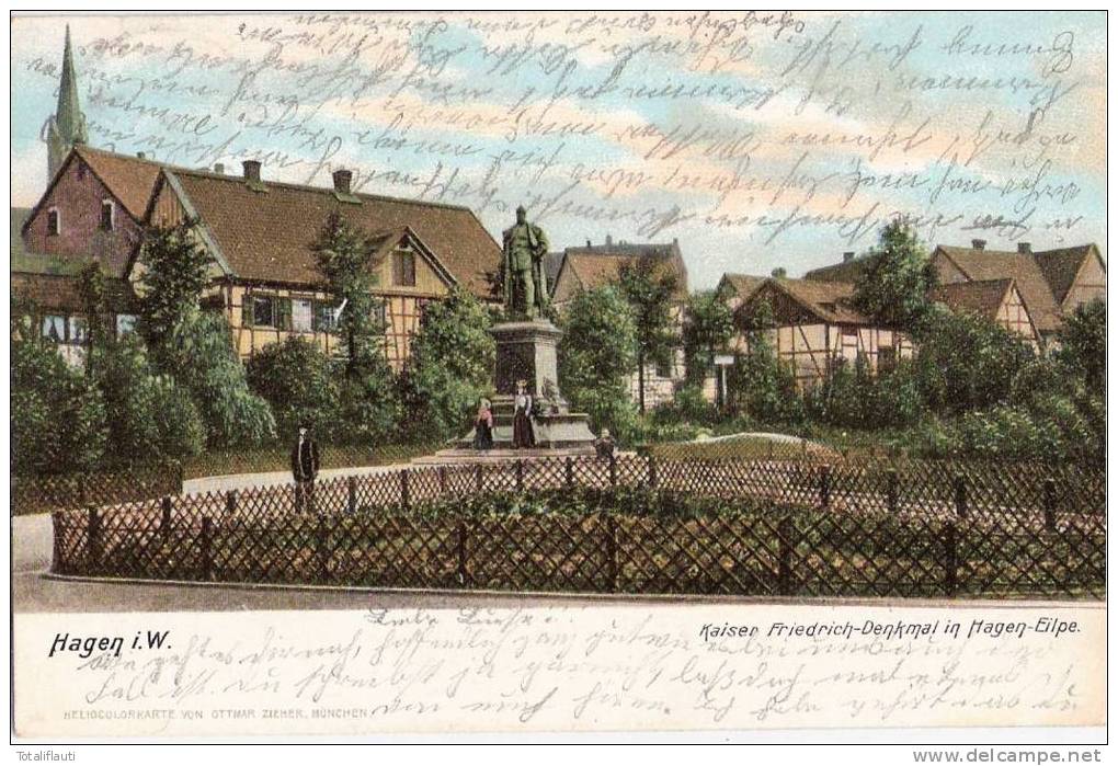 Hagen Kaiser Friedrich Denkmal In Eilpe Belebt Col 3.4.1906 Ungeteilte Rückseite - Hagen