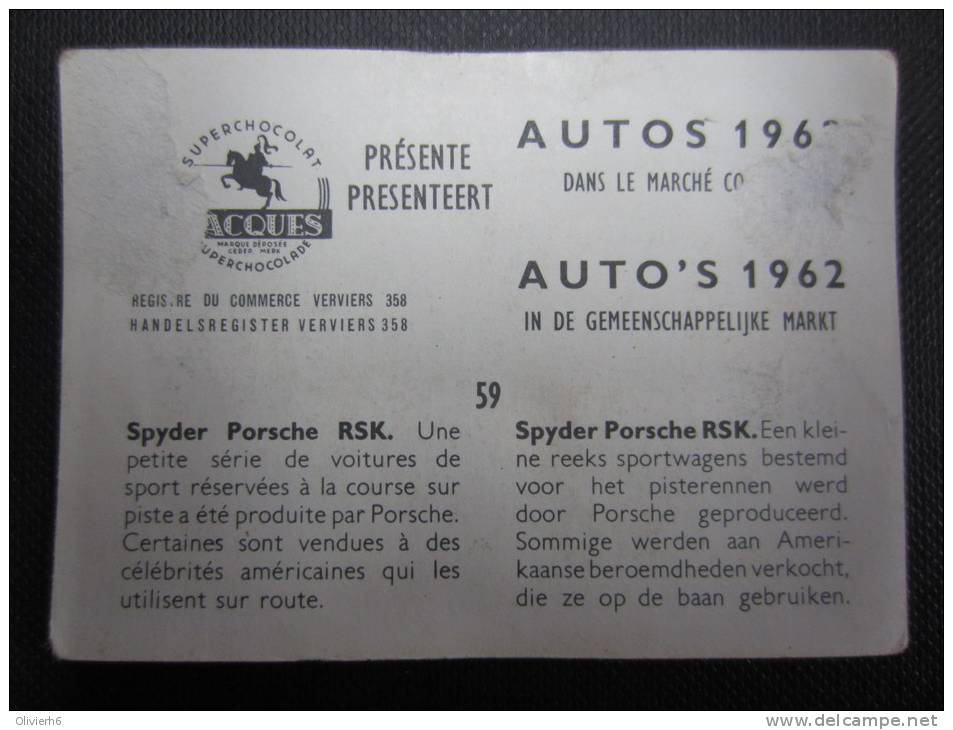 CHROMO (M33) AUTOS 1962 Dans Le Marché Commun (2 Vues) N°59 Spyder Porsche RSK Chocolat Jacques - Jacques