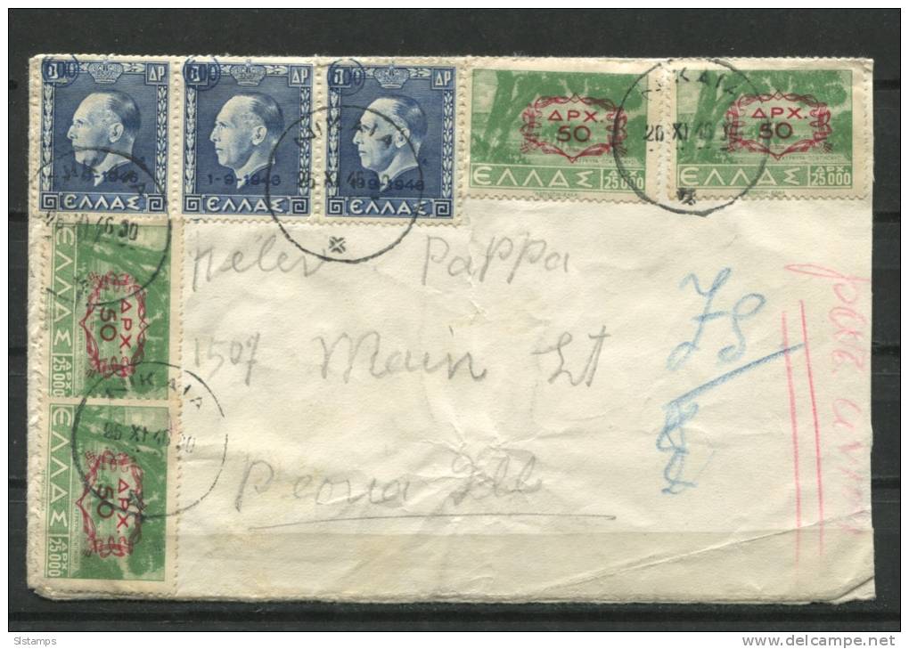 Greece 1940 Cover To Peoria Overprint - Covers & Documents