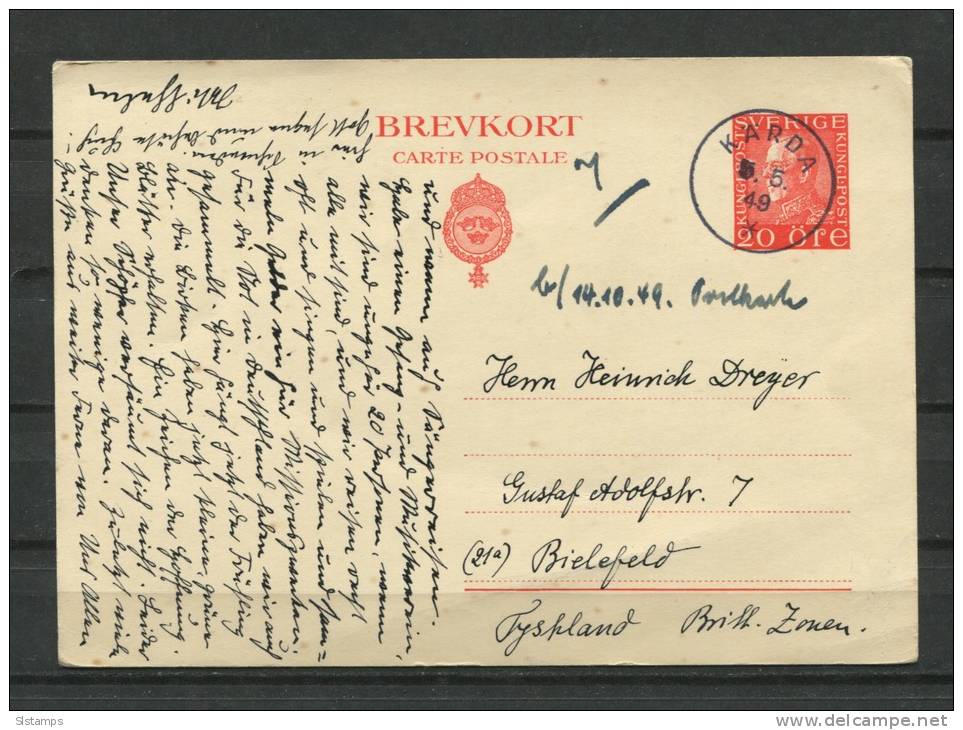 Sweden 1949 Postal Stationary Card To Bielefeld - Entiers Postaux