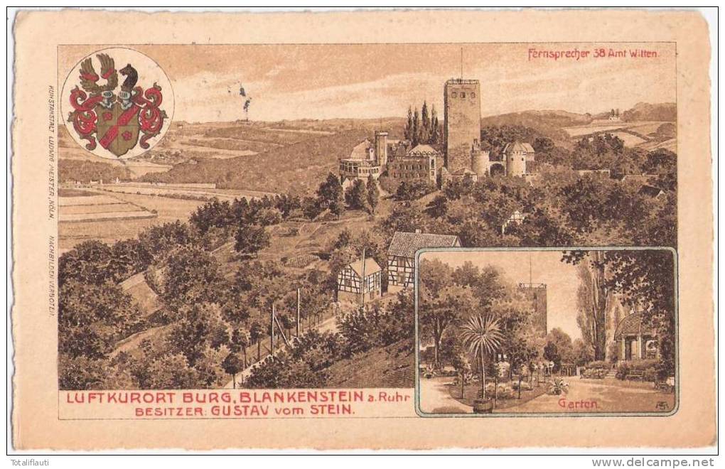 Luftkurort Burg Blankenstein A D Ruhr Hattingen Besitzer Gustav Vom Stein Wappen 28.7.1907 - Hattingen