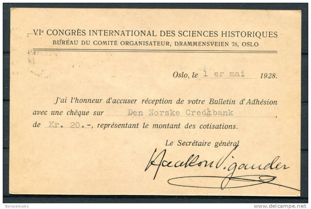 1928 Norway Oslo 20 Ore Brevkort Stationery Postcard International Science Congress - Ganzsachen
