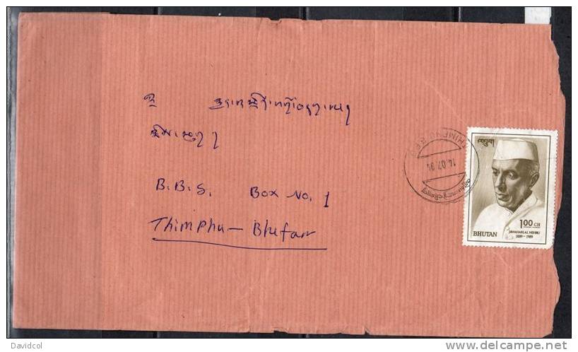 S628.-. BHOUTAN / BHUTAN .- .1994 .-. CIRCULATED COVER .  JAWAHARIAL NEHRU, PRIME MINISTER - Bhutan