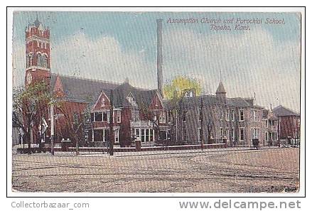 Assumption Church And Parochial School Topeka Kansas Vintage Original Postcard Cpa Ak (W3_1374) - Topeka
