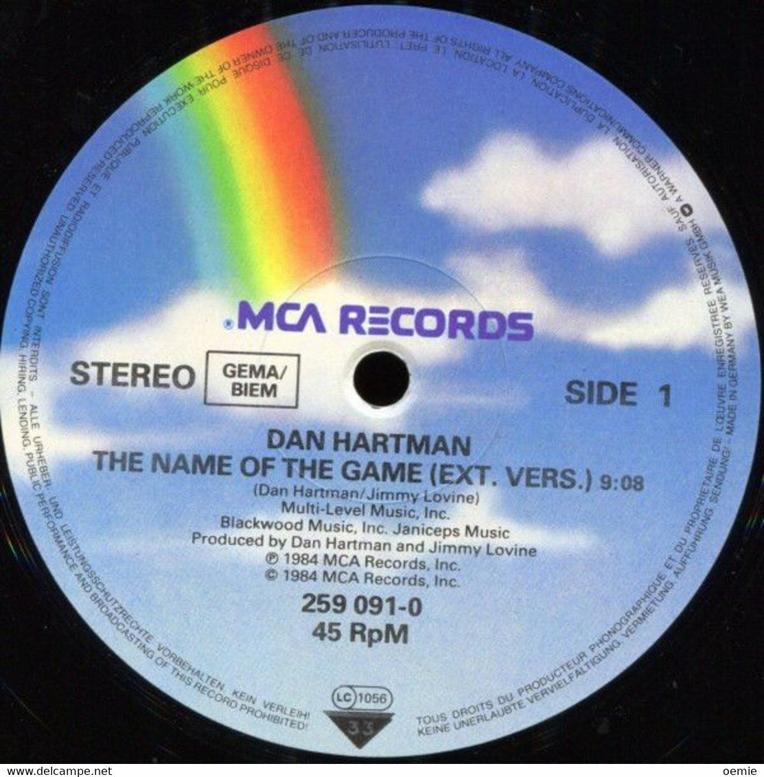 DAN HARTMAN °  NAME OF THE GAME - 45 T - Maxi-Single