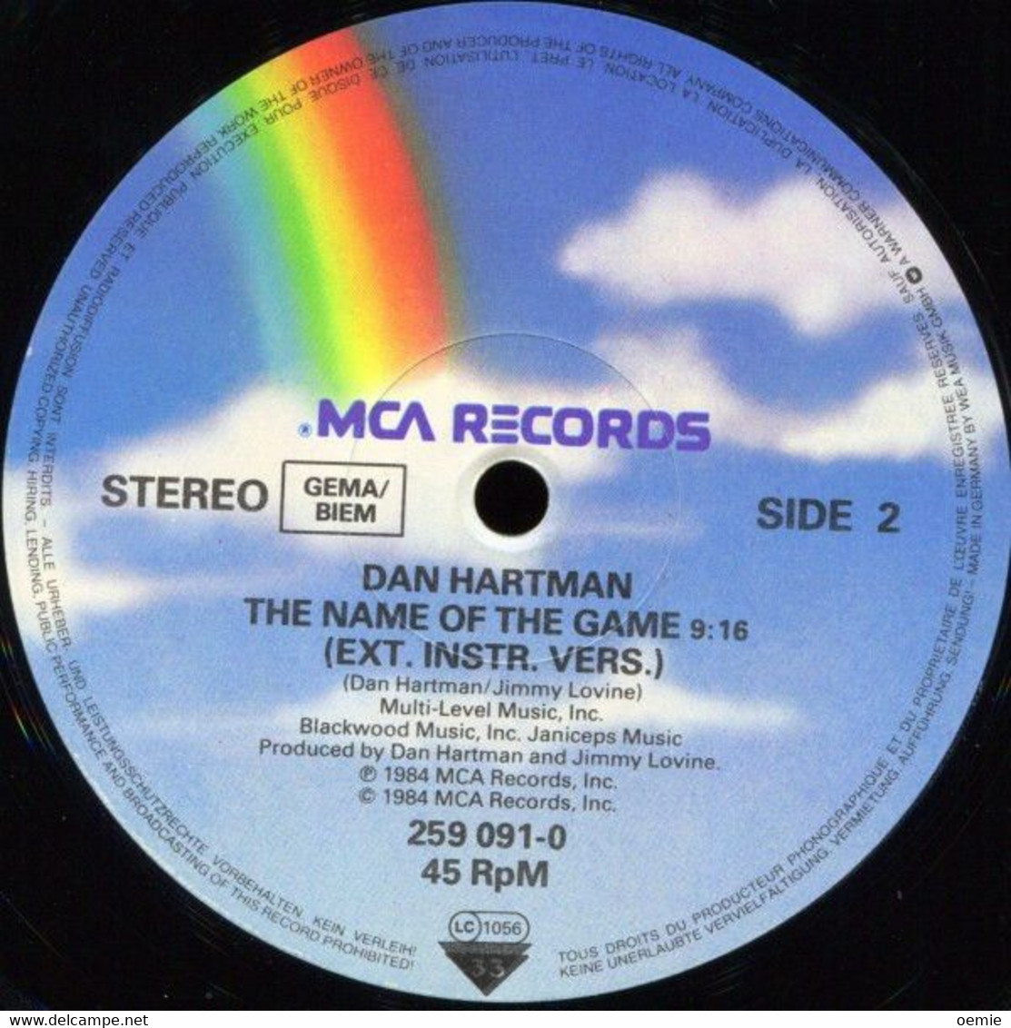 DAN HARTMAN °  NAME OF THE GAME - 45 T - Maxi-Single