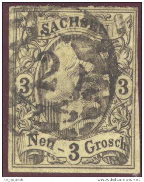 Sachsen 1855 Mi#11 3 Neugroschen Auf Gelb Mit Nr.-stempel #2 - Saxe