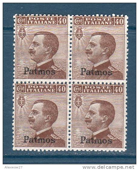 Colonie - Egeo - Patmo 1912 -- Francobolli D'Italia Del 1901-11 Soprastampati -- 40 Cent. (Sass.N°6) ** / MNH / QUARTINA - Egeo (Patmo)