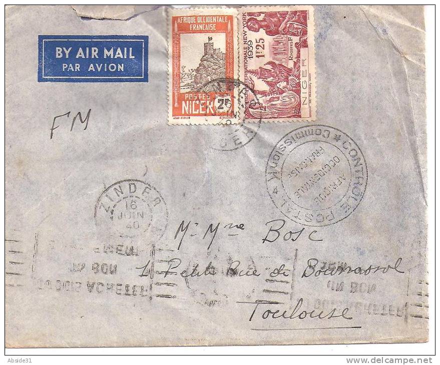 Cachet De Censure - Controle Postal * Commission K * Sur Lettre De Zinder  Niger - Lettres & Documents