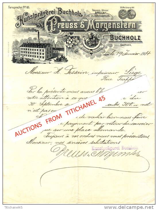 Brief 1904 - BUCHHOLZ - PREUSS & MORGENSTERN - Kunstprägerei Buchholz - Sonstige & Ohne Zuordnung