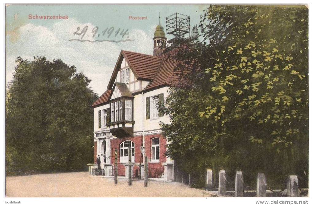 Schwarzenbek Postamt Color Belebt Bahnpost 29.9.1914 Gelaufen - Schwarzenbeck