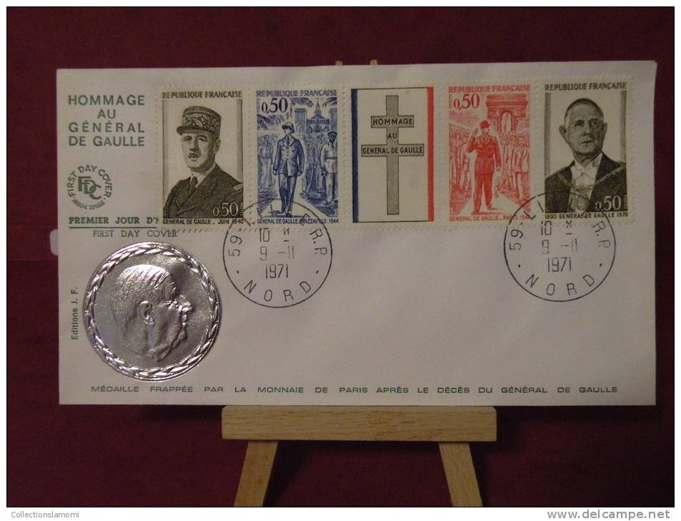 FDC - Charles De Gaulle,hommage - 59 Lille, 52 Colombey Les Deux Église - 9.11.1971 - 1er Jour - édit J.F - Lot - 1970-1979