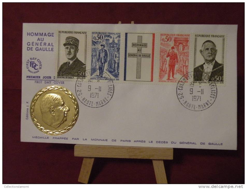 FDC - Charles De Gaulle,hommage - 59 Lille, 52 Colombey Les Deux Église - 9.11.1971 - 1er Jour - édit J.F - Lot - 1970-1979