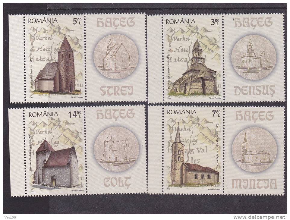 STONE CHURCHES FROM ROMANIA,MNH MINT SET + LABELS 2013,ROMANIA. - Nuovi