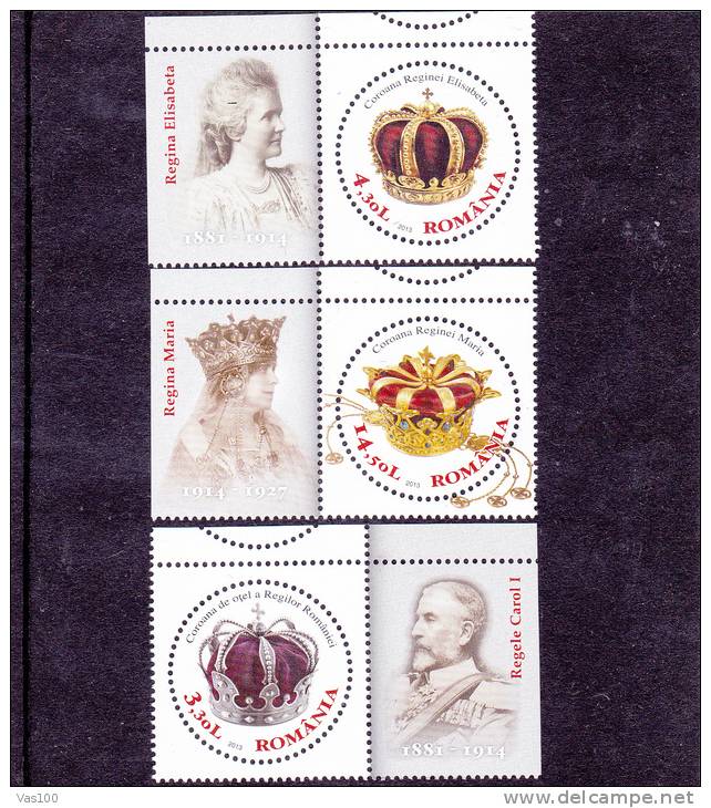 ROYALITY,CROWNS OF THE KINGS OF ROMANIA MINT FULL SET  + LABELS,** MNH 2013, ROMANIA. - Nuovi