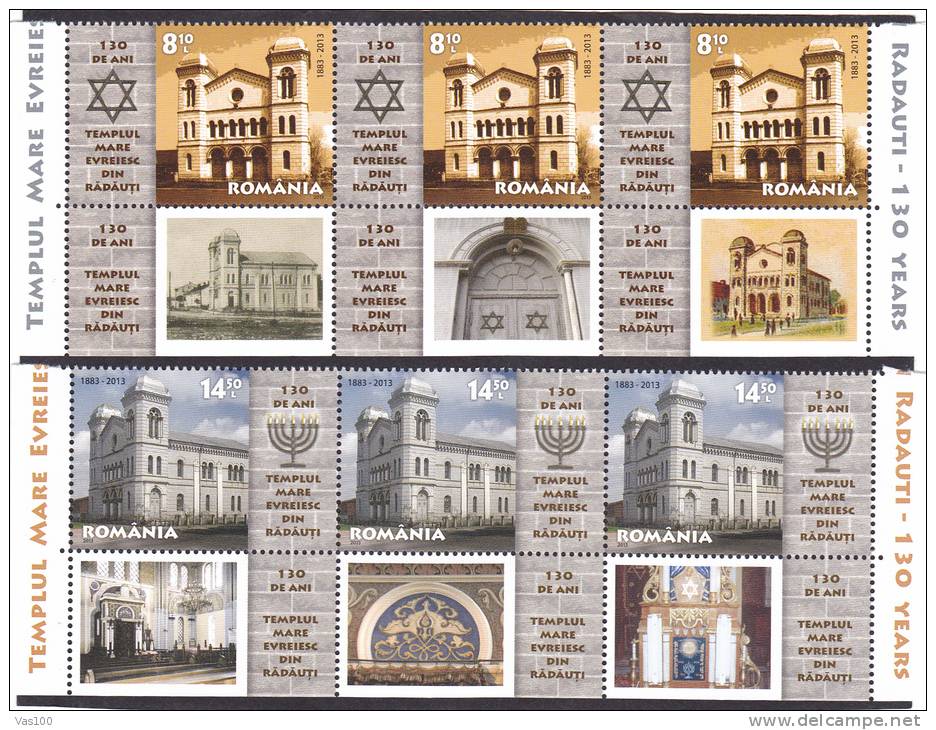 THE GREAT JEWISH TEMPLE IN RADAUTI,  MINT FULL SET, TRIPTIK  + LABELS,** MNH 2013, ROMANIA. - Neufs