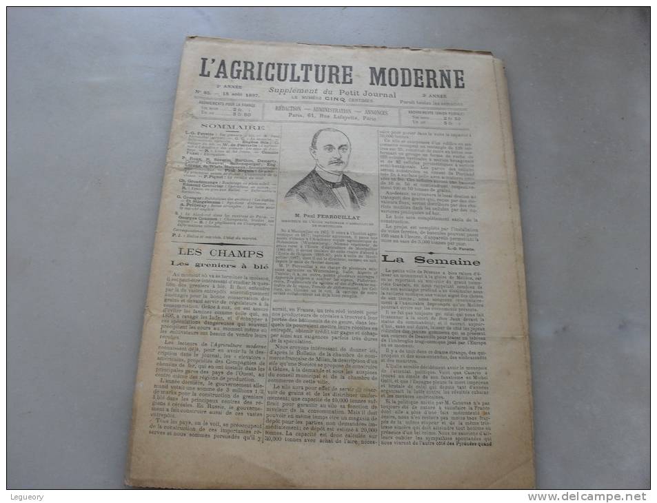 L´Agriculture  Moderne  N ° 85 15 Aout 1897 - Revues Anciennes - Avant 1900