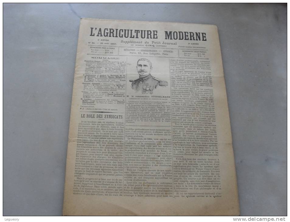 L´Agriculture  Moderne  N ° 86 22  Aout 1897 - Revues Anciennes - Avant 1900