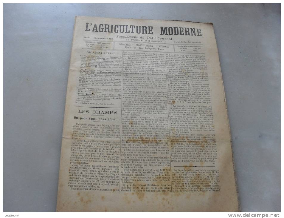 L´Agriculture  Moderne  N ° 49  6  Decembre 1896 - Revues Anciennes - Avant 1900