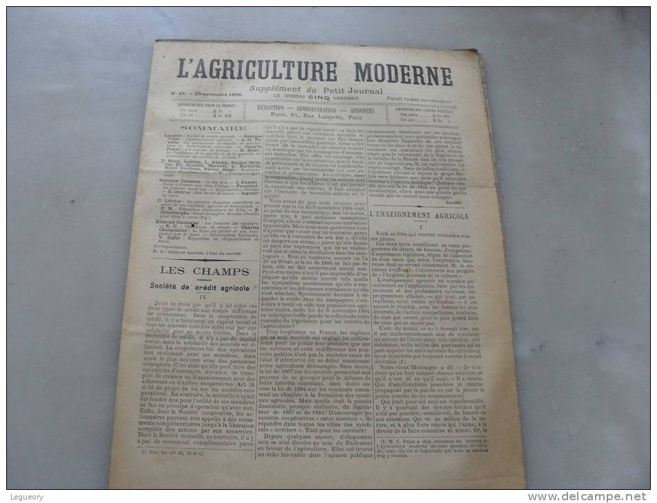 L´Agriculture  Moderne  N ° 48  29 Novembre  1896 - Riviste - Ante 1900