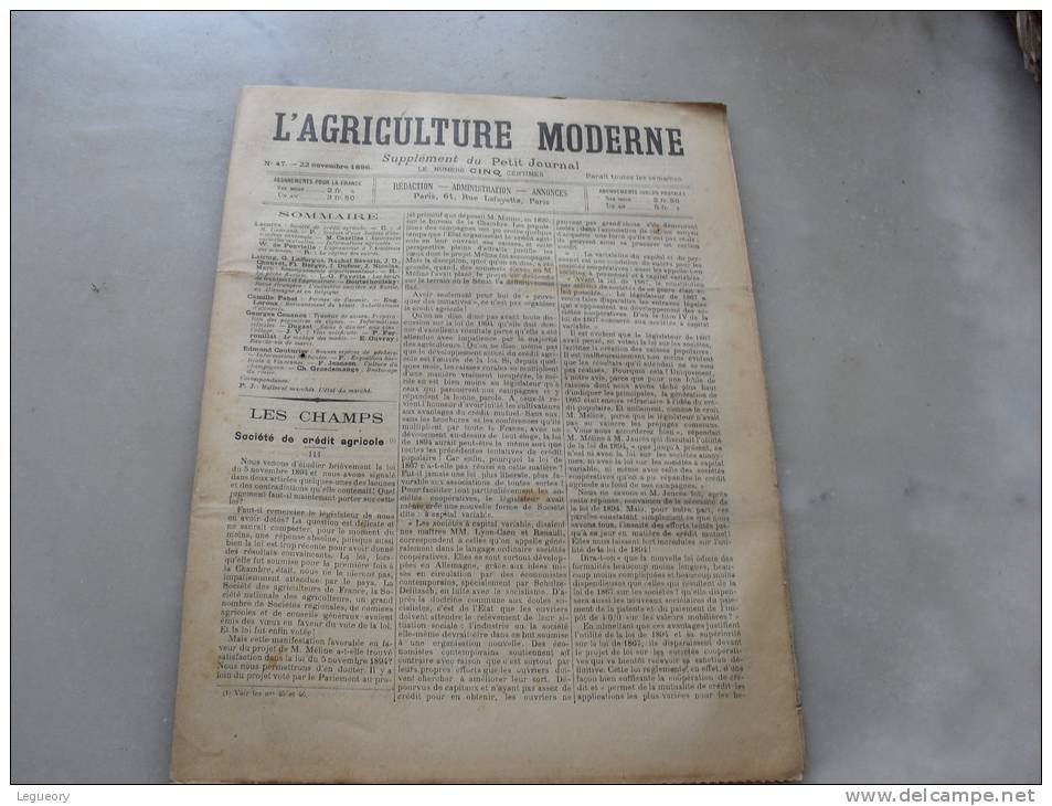 L´Agriculture  Moderne  N ° 47  22  Novembre  1896 - Revues Anciennes - Avant 1900