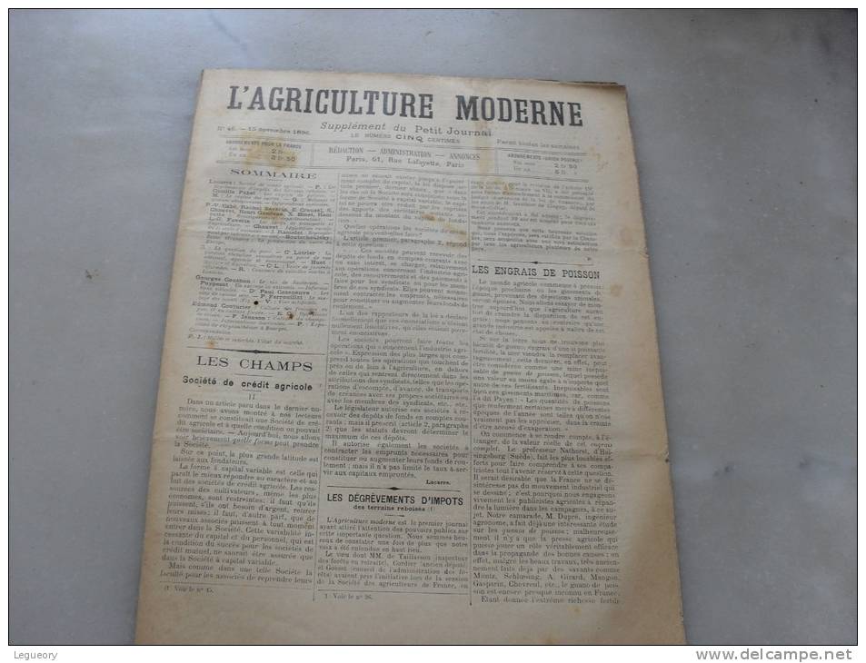 L´Agriculture  Moderne  N ° 46   15  Novembre  1896 - Revues Anciennes - Avant 1900