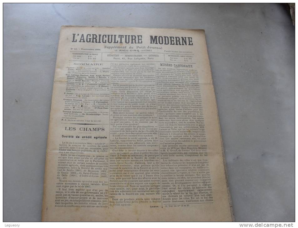 L´Agriculture  Moderne  N ° 45  8  Novembre  1896 - Revistas - Antes 1900