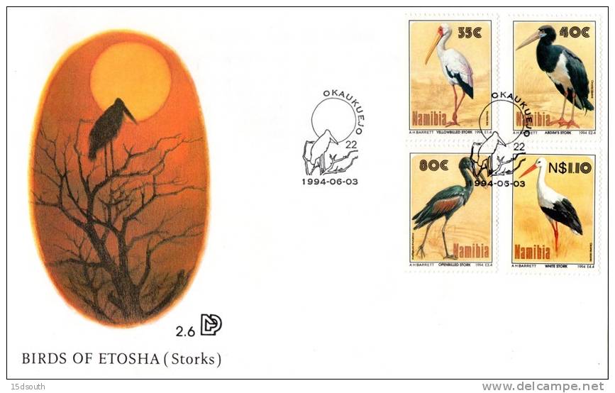 Namibia - 1994 Storks FDC # SG 649-652 , Mi 776-779 - Cigognes & échassiers