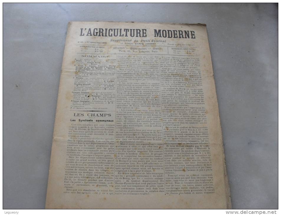 L´Agriculture  Moderne  N ° 44  1 Novembre  1896 - Revues Anciennes - Avant 1900