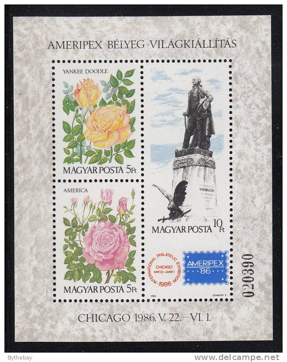 Hungary MNH Scott #2987 Souvenir Sheet Of 3 Yankee Doodle And American Roses, George Washington Statue - Ameripex 86 - Neufs