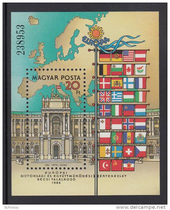 Hungary MNH Scott #3005 Souvenir Sheet 20fo Hoftburg Palace, Vienna And Map - European Security And Cooperation Conf. - Neufs