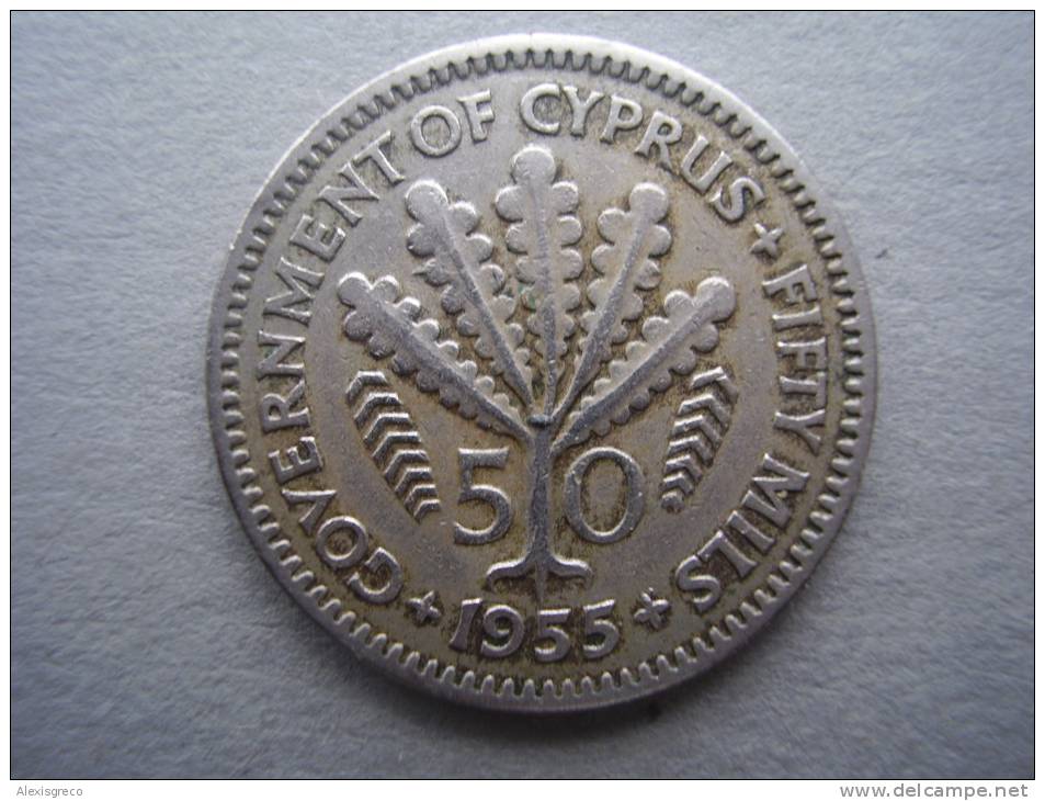 CYPRUS  1955  50 Mills Copper-nickel  COIN USED In  GOOD CONDITION. - Cyprus