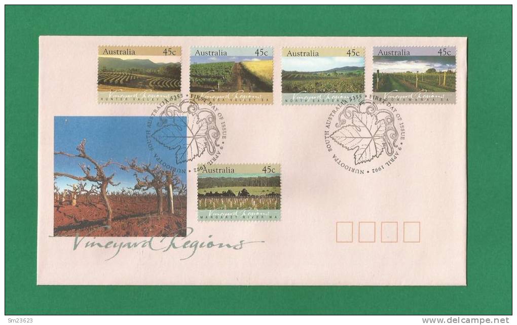 Australien 1992  Mi.Nr. 1301 / 05 , First Day Of Issue  09 April 1992 - Vineyard Regions  - - FDC