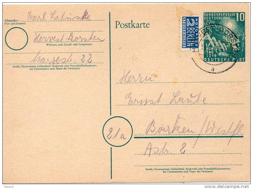 ALLEMAGNE ENTIER POSTAL 1949 - Cartes Postales - Oblitérées